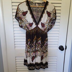 Women's Dress Medium Bohemian White Black Gold Olive Burgundy